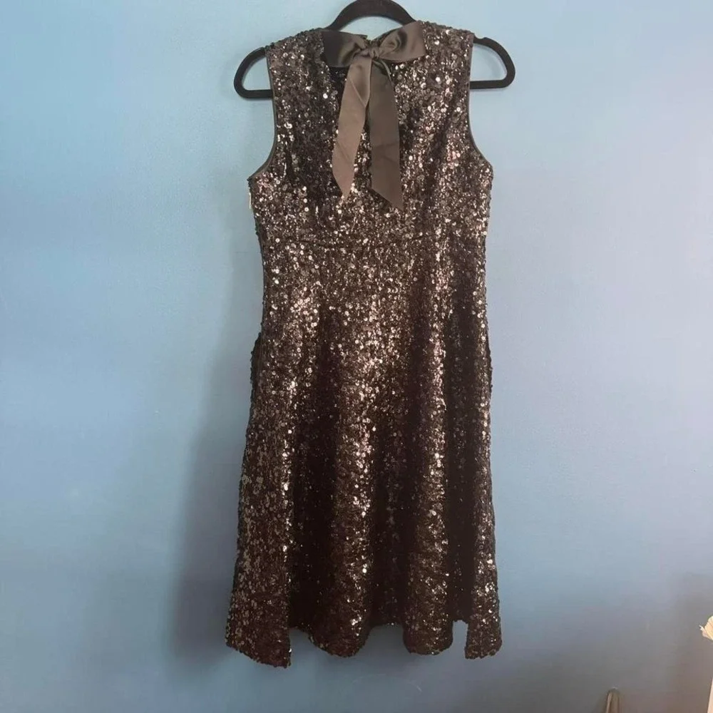 Kate Spade Sequin Fit and Flare Dress Women's Size 6 NWT Black Bow Festive Event
